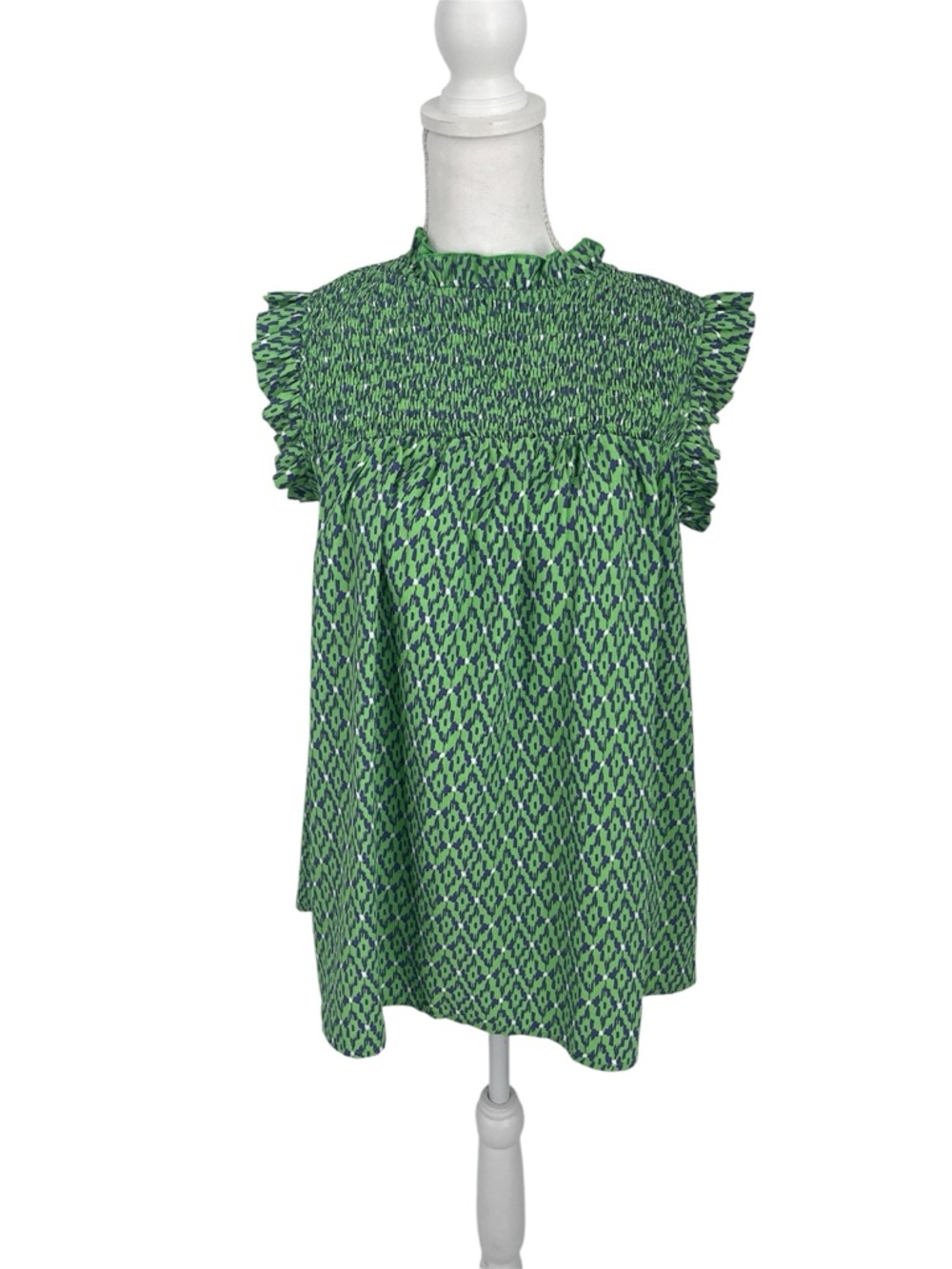 Jodifl Print Smoked Yoke Top Green Blue Small